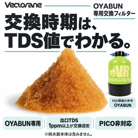 OYABUN専用交換フィルター。出口TDS値1ppm以上が交換の目安。純水器本体は含みません。PICOには非対応。